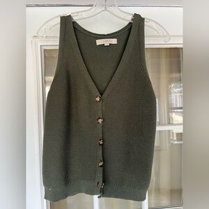 LOFT Olive Knit Button-Front Vest